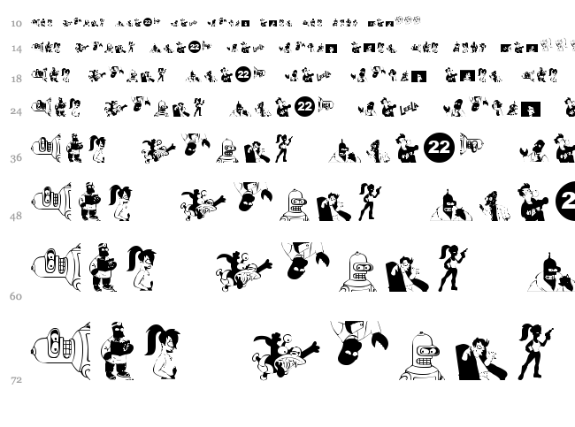 Futurama Alien Alphabet Two font waterfall